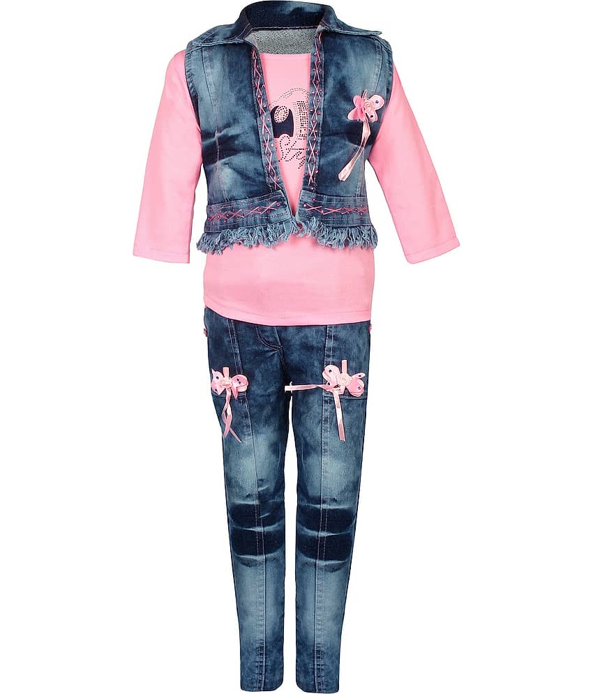 Arshia Fashions Pack of 1 Girls Denim Top With Jeans ( Yellow )