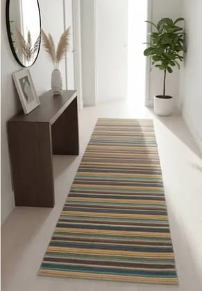 Handmade Handloom Carpet Rug Runner | Premium Cotton Floor Runner | Multicolor Striped Design | Durable & Reversible | Size 2 X 6.76 Feet