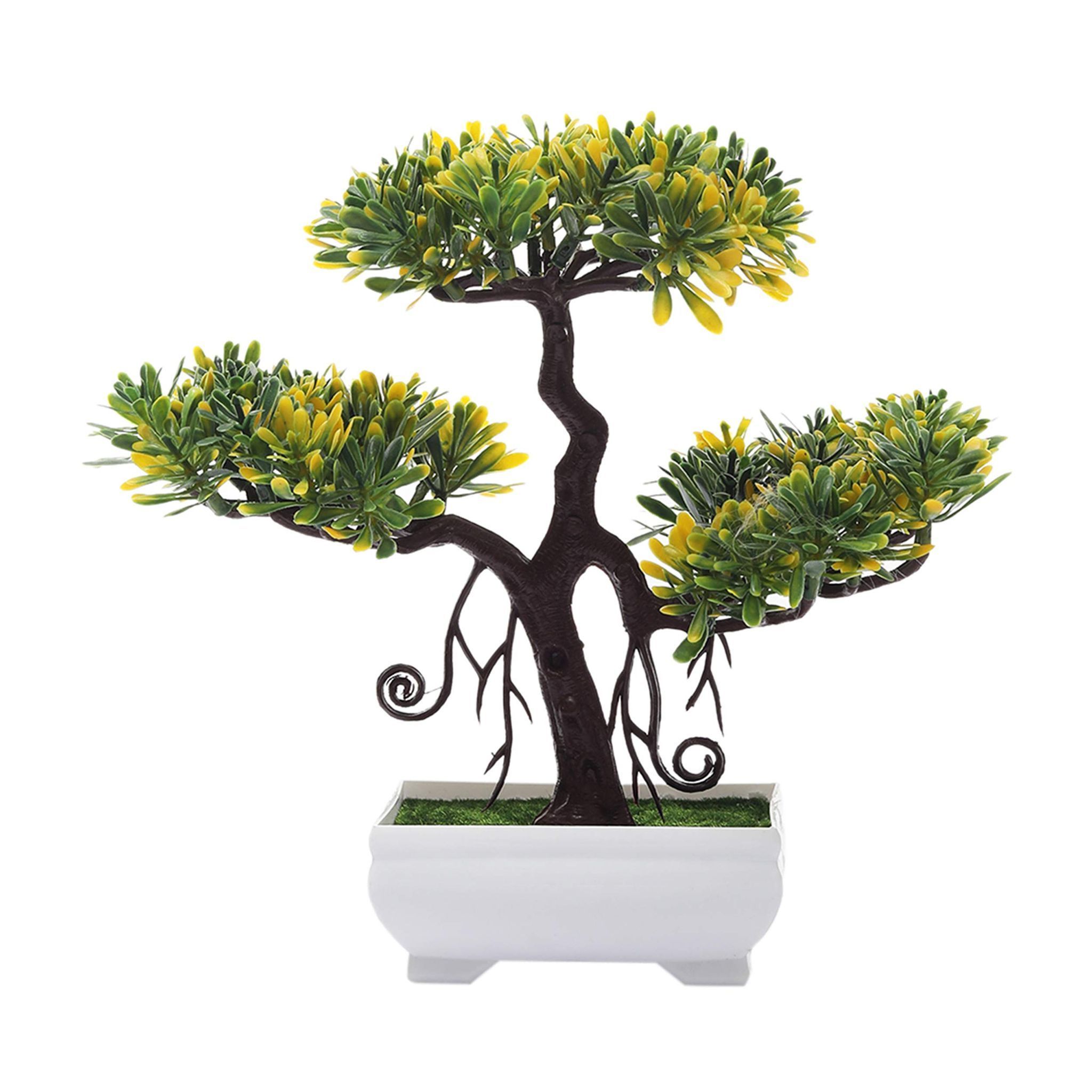 FOLIYAJ Artificial Plant Flower Bonsai Tree with Pot for Home Decor Living Bed Room Office (23 cm x 10 cm x 23 cm, FYJ-WPT-B-N3HDYELGRNLEV)