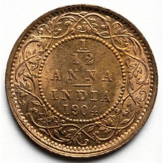 1/12 Anna 1904 King Edward 7th, British India old Copper Coin Silver Series