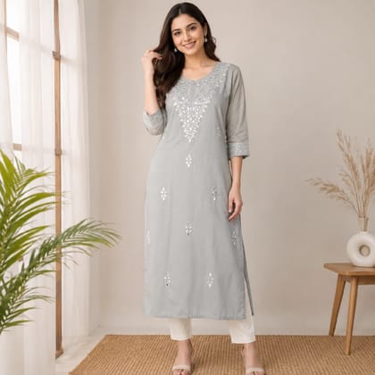Womens Foil Mirror Work Straight Cotton Kurti