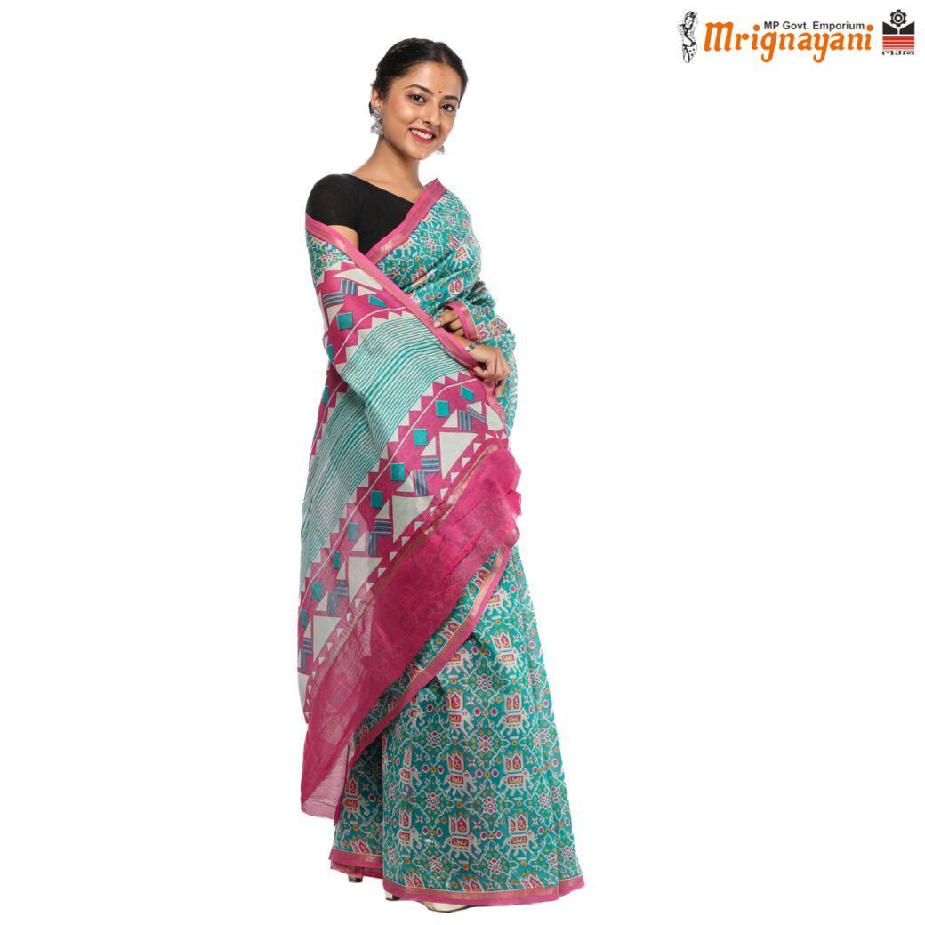 HANDLOOM CHANDERI SILK SAREE WITH BLOUSE (SKU - 1SC114310522, SAREE-1056)