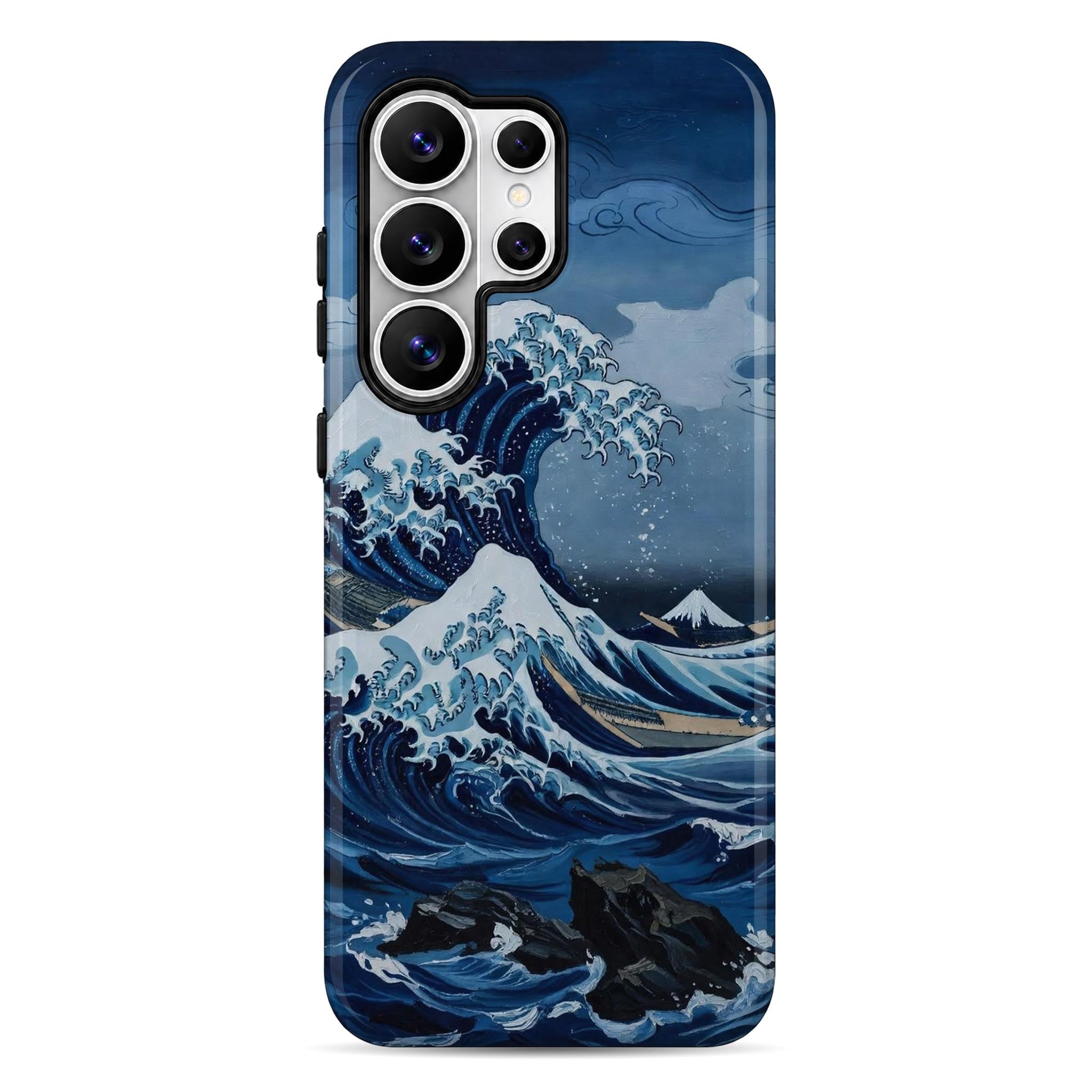 Wrapcart Blue Kanagawa Armour Double Layer Shockproof Glossy Mobile Case