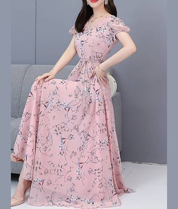 Raabta Fashion Women Georgette Printed Fit & Flare Dress ( Pink )