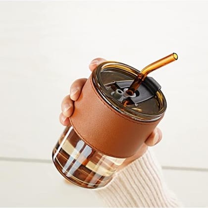 LA FORTE Borosilicate Glass Tumbler Leak-Proof Travel Cup,Hot & Cold Beverages,Sip & Straw 450ml