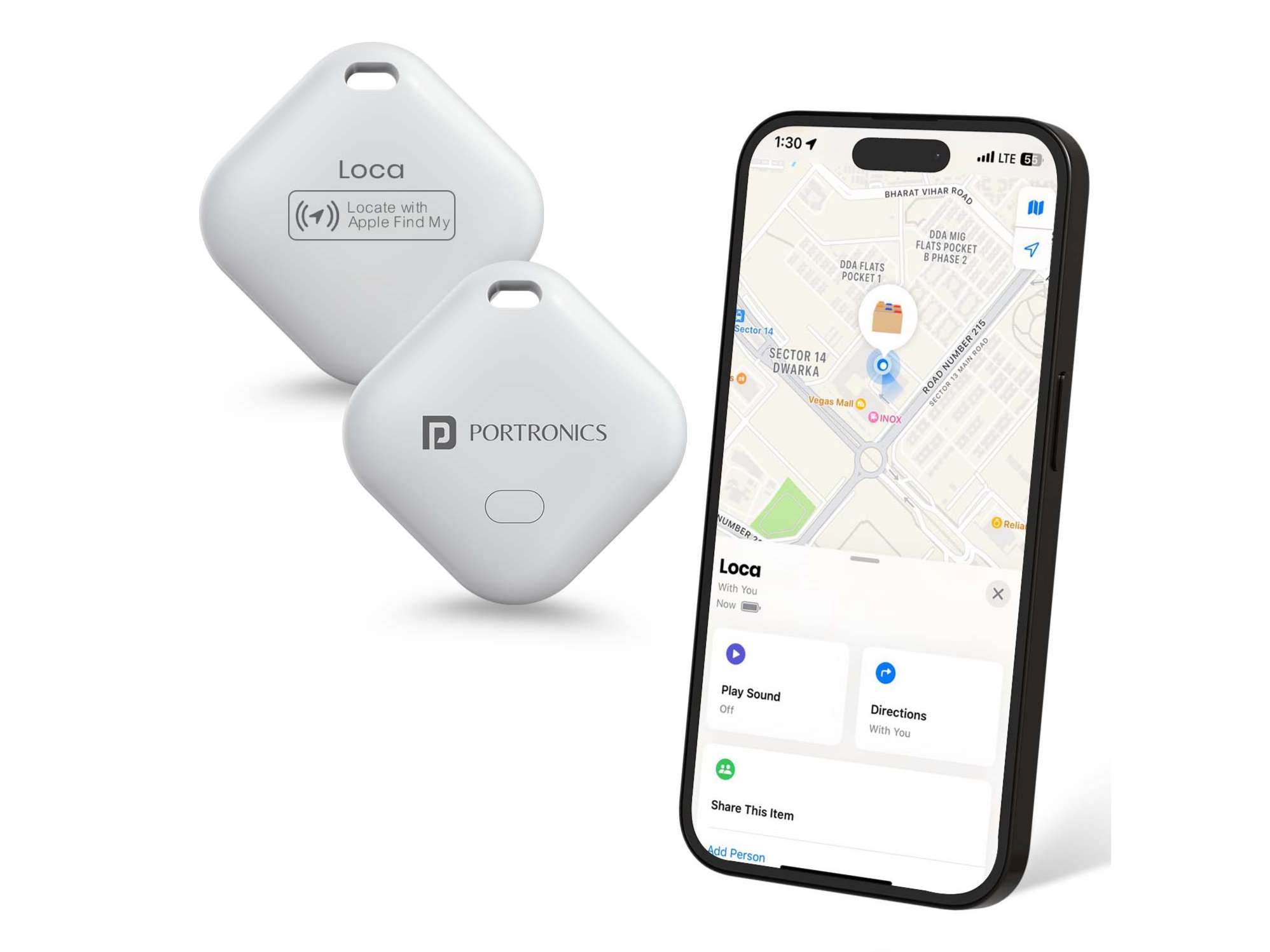 Portronics Loca -Only iOS Compatible, 20M Buzzer Range, Battery Life Upto 1 year,  Not Android Compatible - White