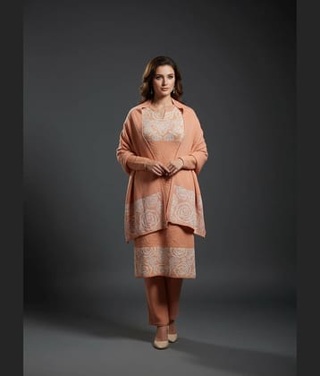 WOOL'S KART Women Woollen Printed A-line Kurti With Palazzo ( Orange )
