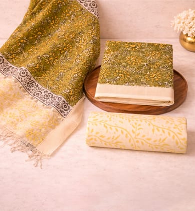 Block Print Kalamkari Maheshwari Unstitched Suit Set – 3 Piece Block Print Kalamkari Maheshwari Unstitched Suit Set – 3 Piece