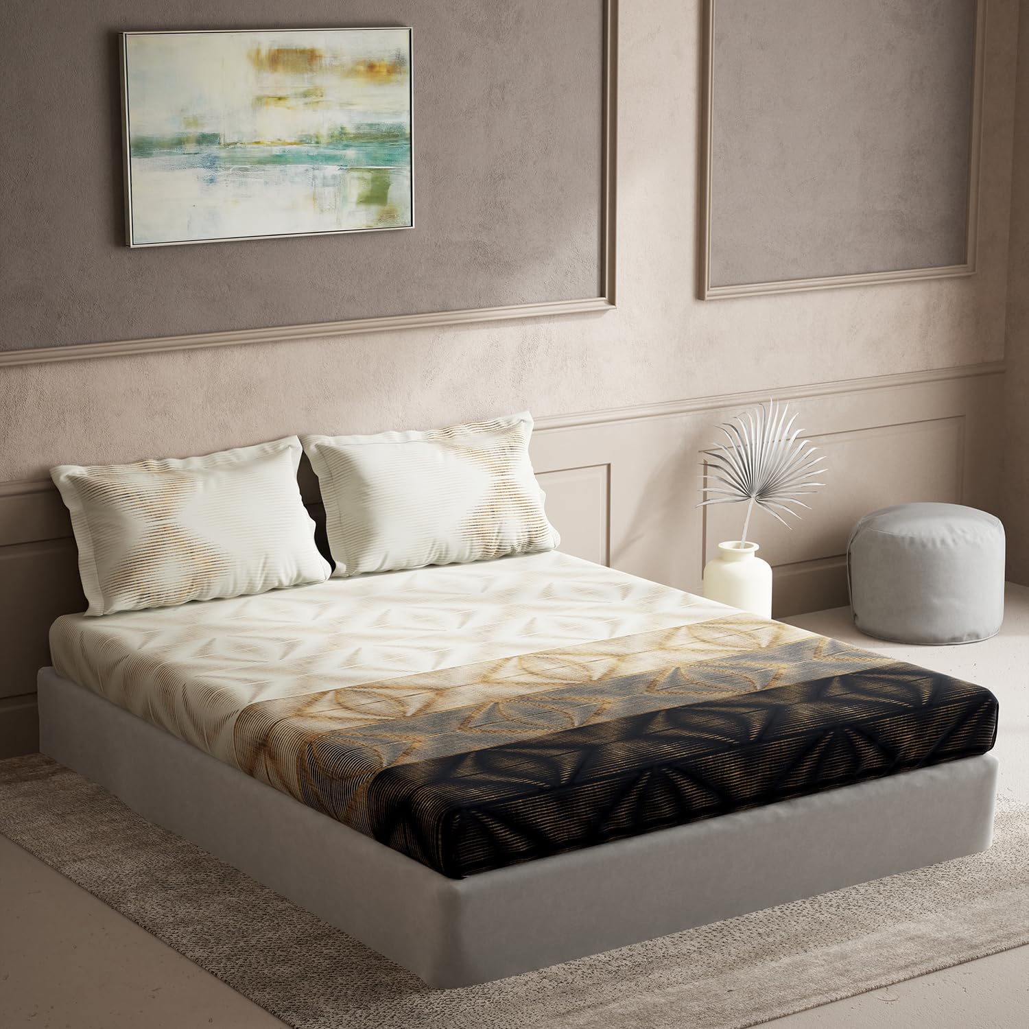DDECOR - Zeta Collection 100% Cotton Abstract Pattern 135TC Super King |274 CM X 274 CM| with 2 Pillow Covers - Brown