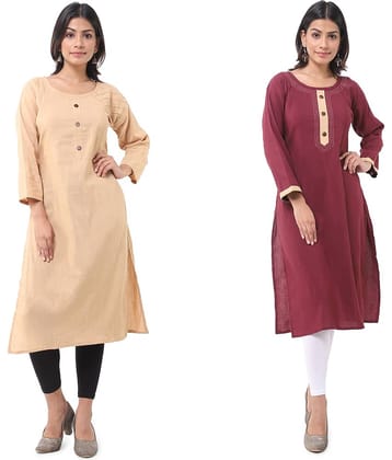 DESHBANDHU DBK - Multicolor Cotton Women's Straight Kurti ( Pack of 2 )