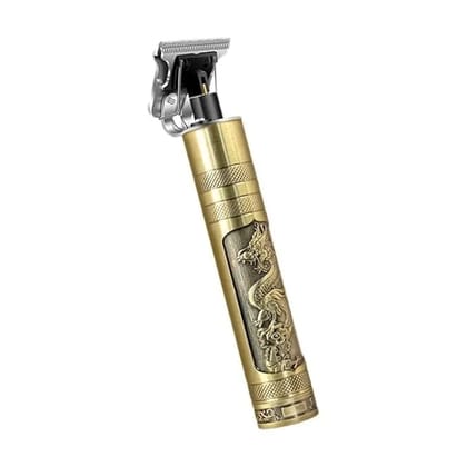 Professional Cordless Hair Trimmer for Men and Women Dragon-Style Electric T-Blade Clipper | Beard/Mustache/Body Grooming Kit with 4 Guide Combs (Gold Color - Plastic Body)