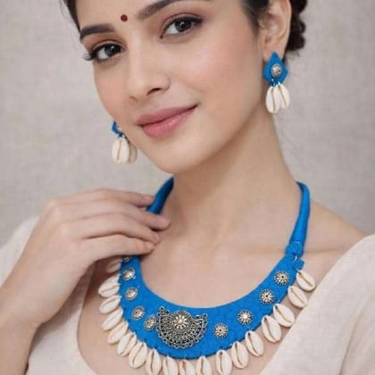 Handmade Blue Fabric Jewelry Set Lightweight Casual