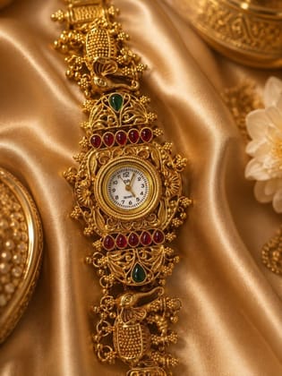 Ethnic Gold-Toned Elephant Motif Quartz Women's Watch