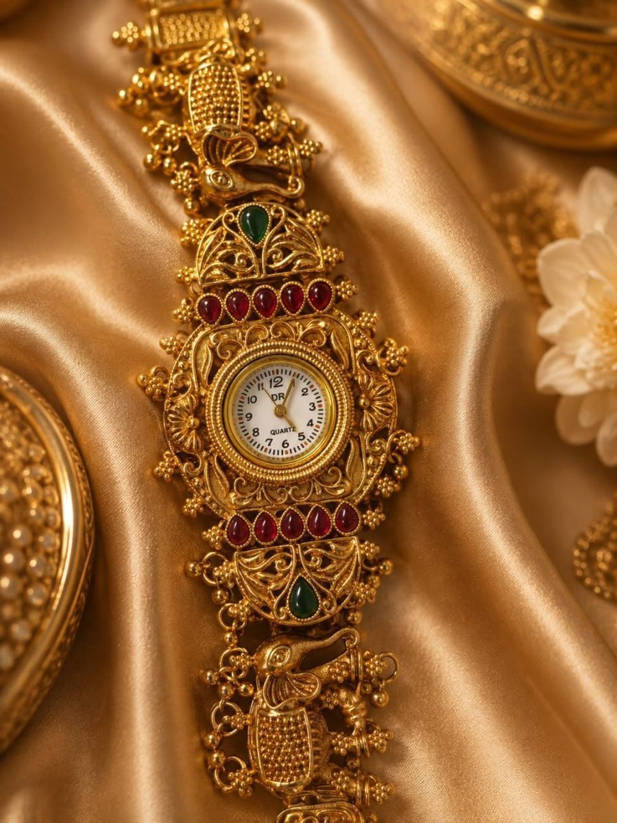 Ethnic Gold-Toned Elephant Motif Quartz Women's Watch