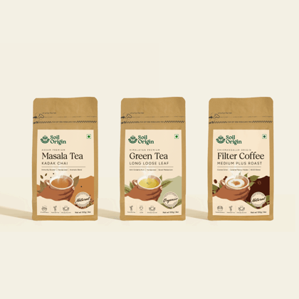 Tea & Coffee Essentials Combo - Assam Masala Tea, Himalayan Green Tea, Filter Coffee (pack of 2)
