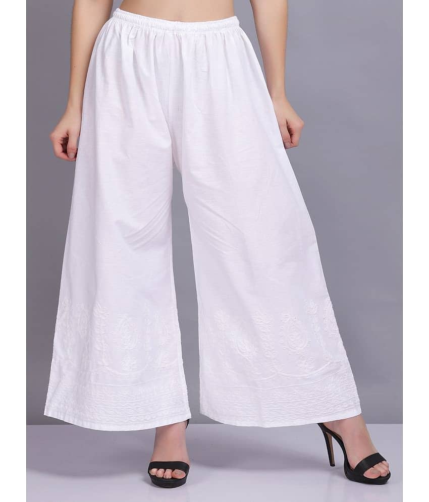 SUMAYA FASHIONS - White Cotton Blend Flared Women's Palazzos ( Pack of 1 )