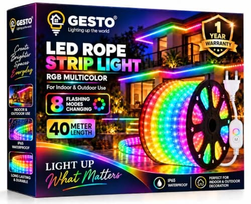 Gesto 40 Meter Multicolor RGB LED Strip Light | 8 Modes Inline Controller | IP65 Waterproof Outdoor LED Rope Light