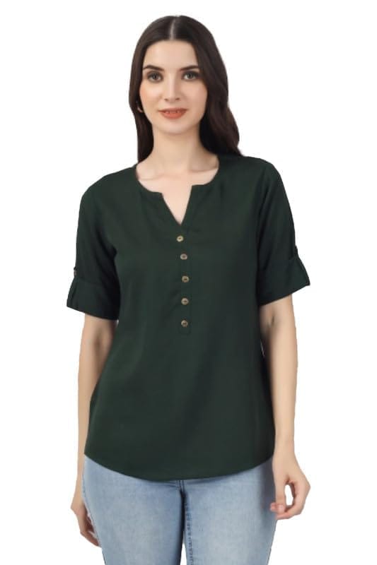 Women's Solid Short Length Rayon Tunic Top (Green, L)-PID46360