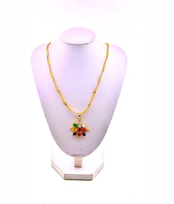Rudradivine Multicolour Synthetic Brass Navratan Navgrah Flower Shape Locket Pendant for Women