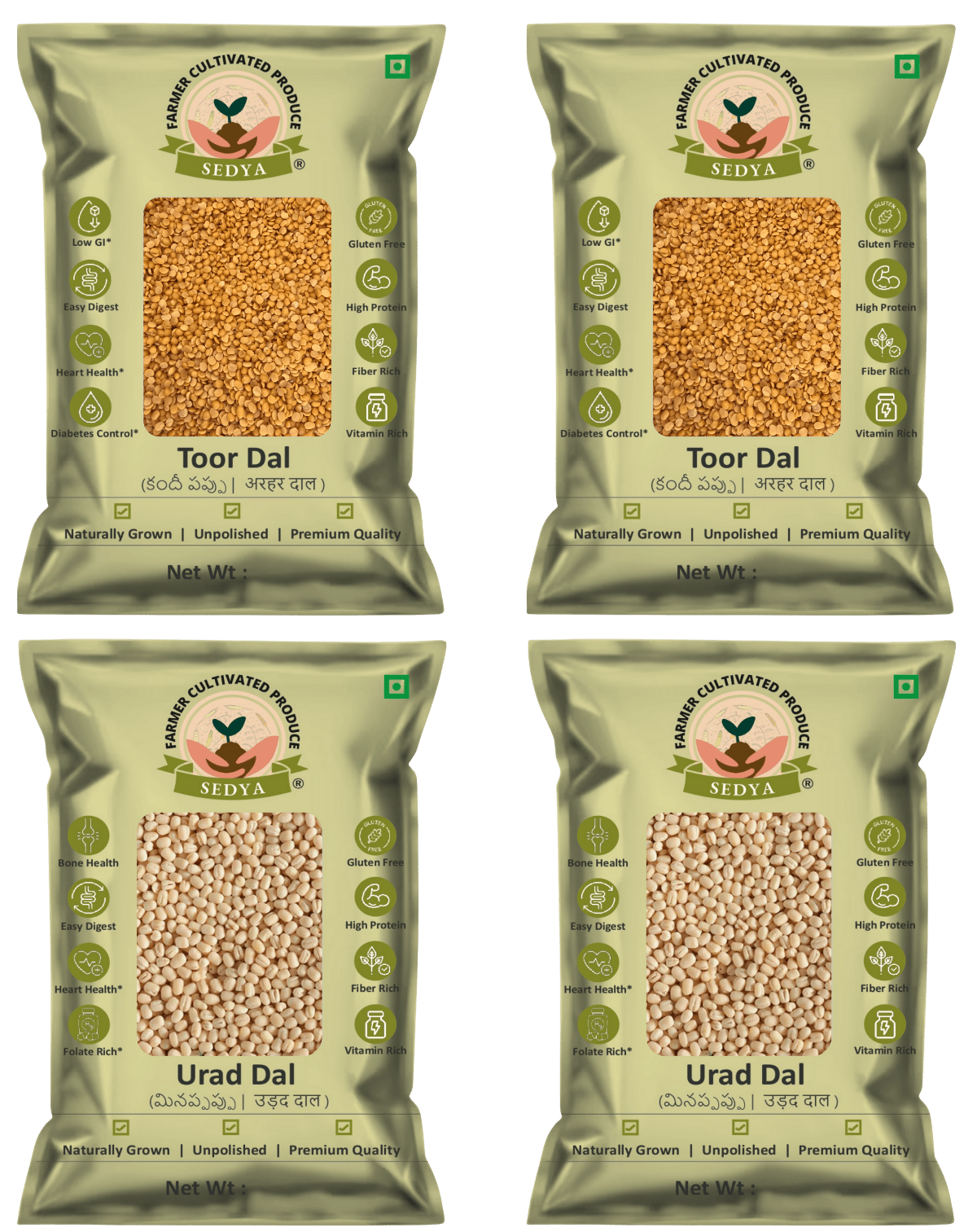 Sedya Premium Toor Dal & Urad Dal Combo | Unpolished, Protein Rich | 2kg (1kg Each)