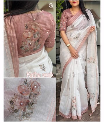 supalee Tex Linen Printed Regular Saree With Unstitched Blouse Piece ( Multicolor )