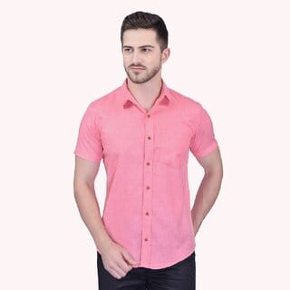 PrintCultr Men's Half Sleeve Cotton Spread Collar Shirt  (Pink)