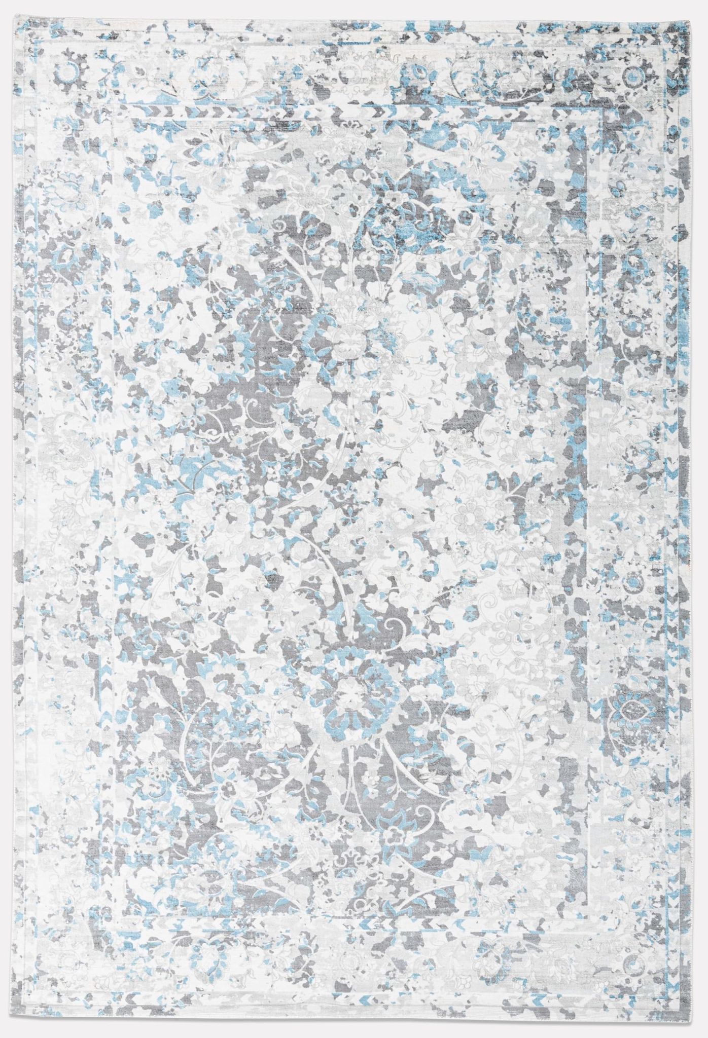 Neu Looms Iris Area Rug Elegant Grey and Sky-Blue Flower Design