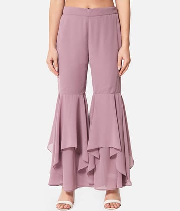 ALL WAYS YOU - Purple Georgette Straight Women's Ruffled Palazzos ( Pack of 1 )