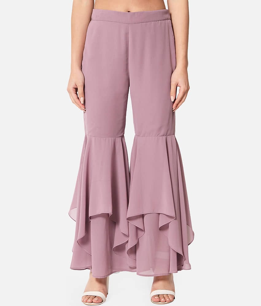 ALL WAYS YOU - Purple Georgette Straight Women's Ruffled Palazzos ( Pack of 1 )