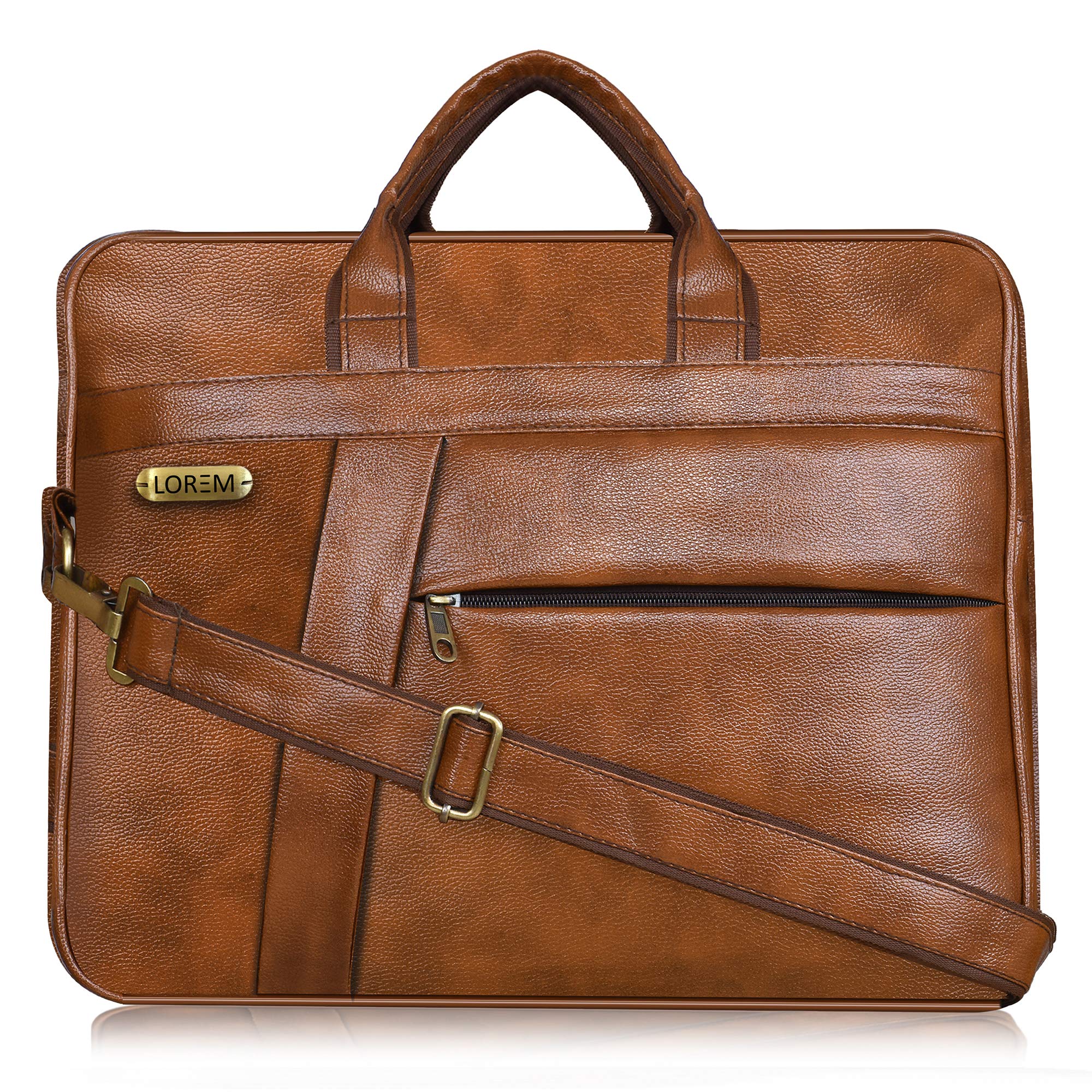 LOREM Tan Color Faux Leather 10L Laptop Messenger Bag For Men & Women BG04