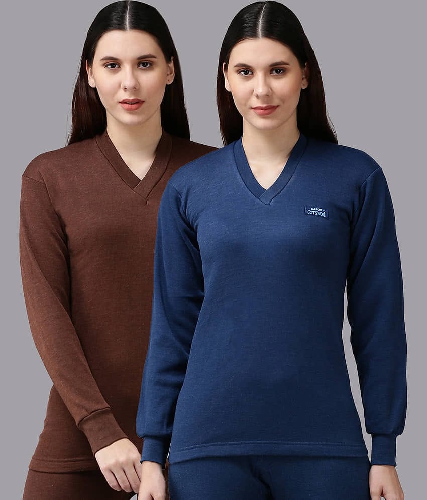 Lux Cottswool Cotton Blend Thermal Tops - Multi Color Pack of 2