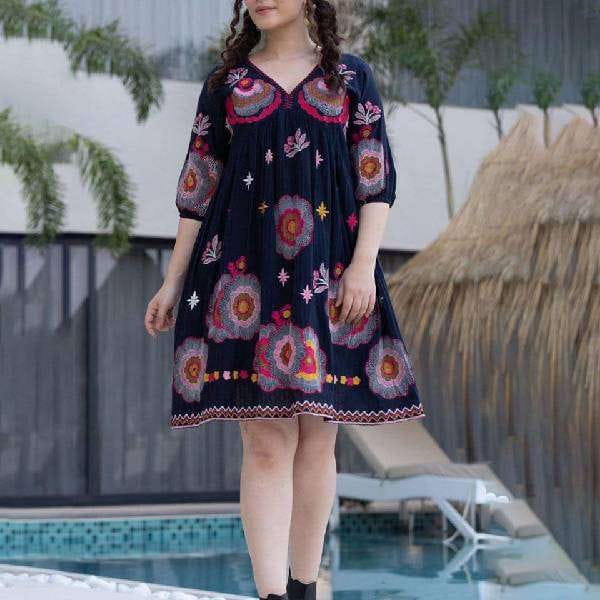 Classic Floral Middy Black White Super Heavy Quality