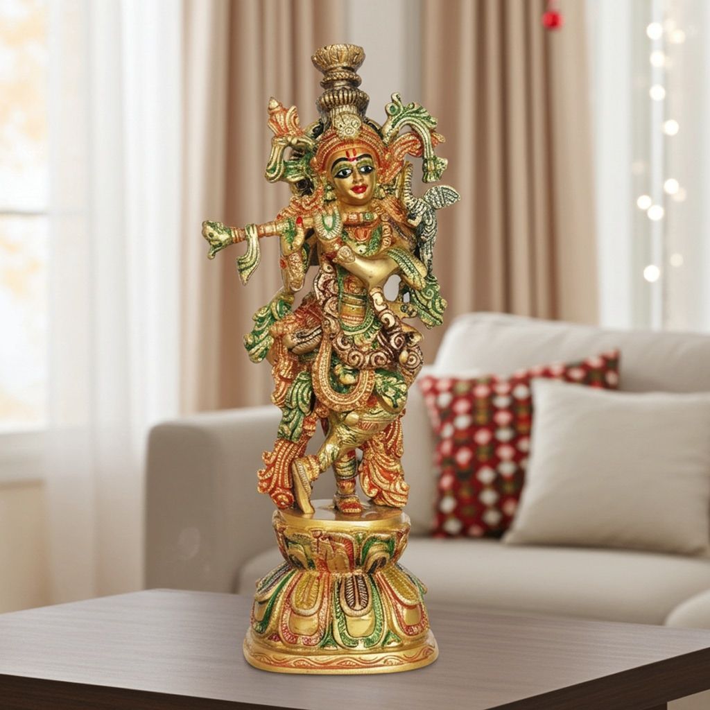 Brass Showpiece Krishna Ji God Idol Statue (BSMAS1409 K)