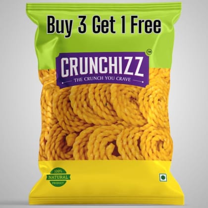 CRUNCHIZZ Snacks - Buy 3 Get 1 FREE Offers - Authentic Kerala Style GHEE MURUKKU (Butter Chakli) I Traditional South Indian Recipe I No Artificial Additives or Preservatives I Crunchy & Crispy I 200 Grams x 4 Packs I