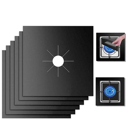 DRIVIJI 4 Pack Stove Burner Covers Double Thickness Reusable Non-Stick Heat-Resistant Gas Range Protectors for Kitchen and Easy to Clean（Black） 10.6 in