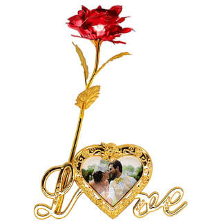 24k Gold Plated Red Leaf Rose Flower With Photo Frame Love Stand