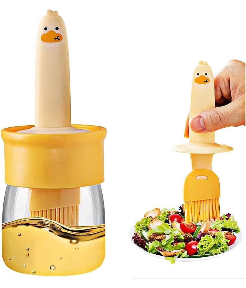 KRAMOX Oil Dispenser Bottle With Silicone Brush 200ML - Leakproof Transparent Jar for Cooking, Baking, BBQ | Versatile Container With Brush (Multi Color)