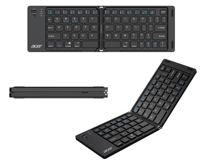 Acer MiniFold Foldable Bluetooth Keyboard, Ultra Portable 66-Key Wireless Keyboard, Bluetooth 5.0, Rechargeable Battery, Type-C Charging, 150mAh Battery, for Windows, Android, iOS, Tablets & Laptops Acer MiniFold Foldable Bluetooth Keyboard, Ultra Portab