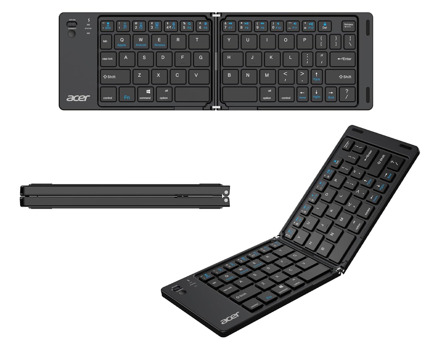 Acer MiniFold Foldable Bluetooth Keyboard, Ultra Portable 66-Key Wireless Keyboard, Bluetooth 5.0, Rechargeable Battery, Type-C Charging, 150mAh Battery, for Windows, Android, iOS, Tablets & Laptops Acer MiniFold Foldable Bluetooth Keyboard, Ultra Portab