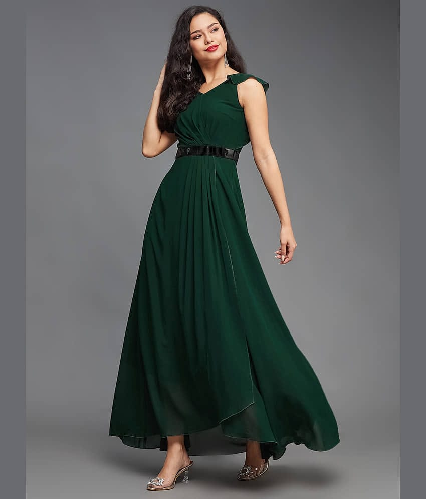 Miss Chase Women Polyester Solid Wrap Dress ( Green )