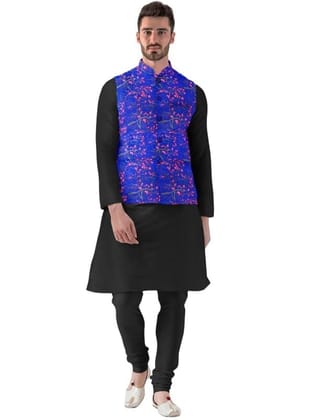 Men's Jacquard Printed Full Sleeve Waistcoat (Blue, 36)-PID53490