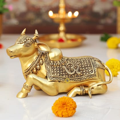 Brass Showpiece Nandi God Idol Statue - Handmade Religious Statue, Height : 8 Inch (BSMAS1382 A)