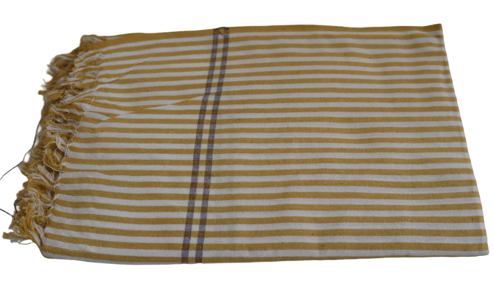 Striped Cotton Towel with Fringe Detailing