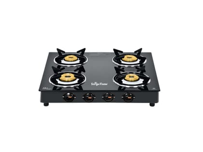 Surya Flame Splendor 4 Burner Gas Stove, Toughened Glass Top, Brass Burners, Durable Brass Valve, Fuel Efficient 69%+ - Black Surya Flame Splendor 4 Burner Gas Stove, Toughened Glass Top, Brass Burners, Durable Brass Valve, Fuel Efficient 69%+ - Black