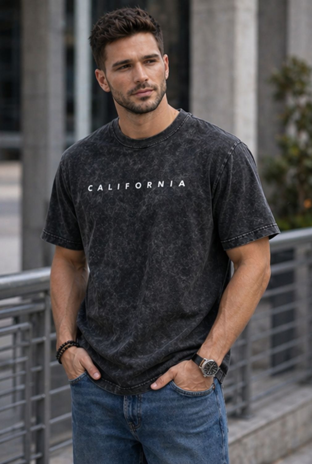Hue Nox Men's Black California Graphic Oversized T-Shirt