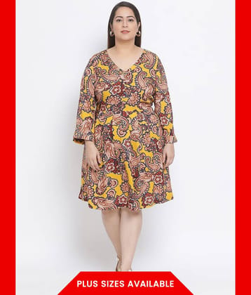Oxolloxo Women Viscose Rayon Printed A-line Dress ( Multicolor )