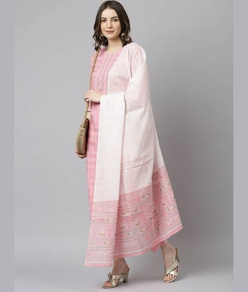 Janasya Pink Cotton Kurti With Pants - Stitched Suit