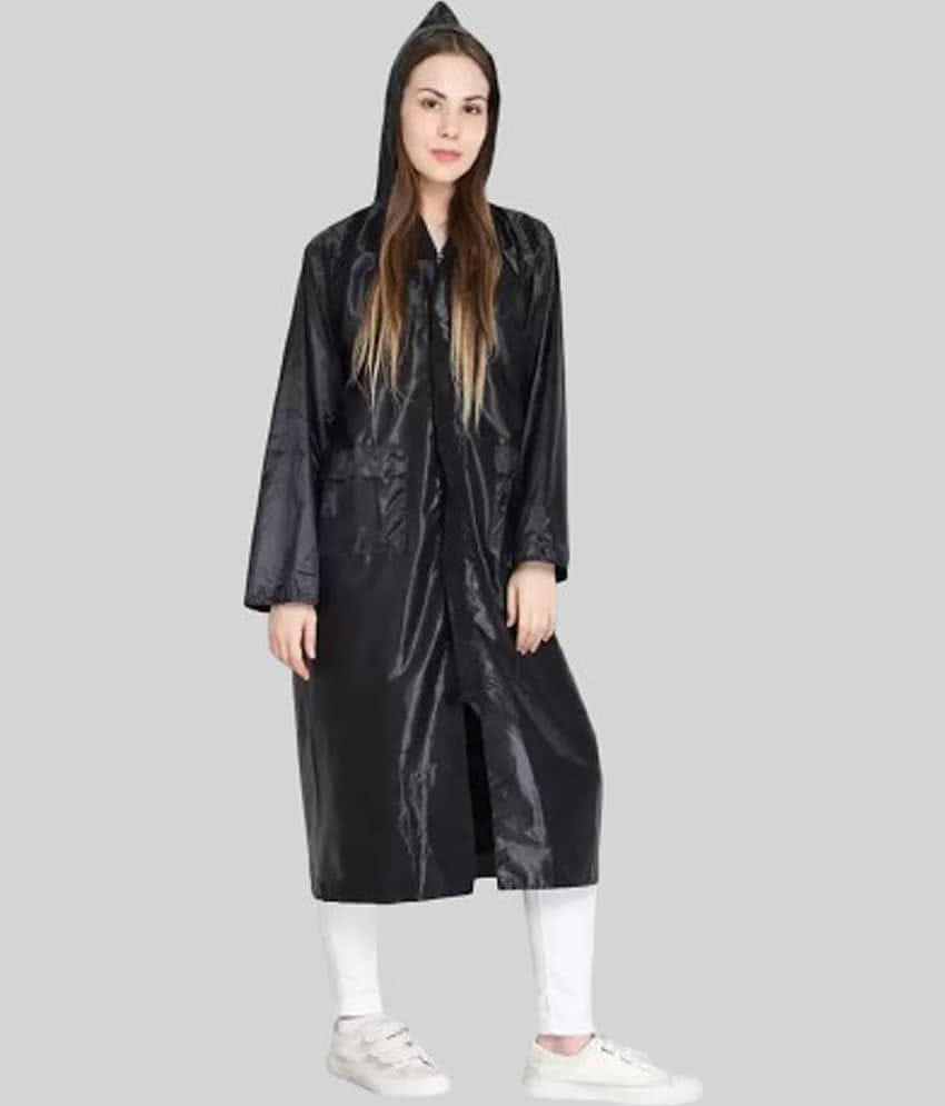 PARYAG HOSIERY Polyester Long Raincoat - Black