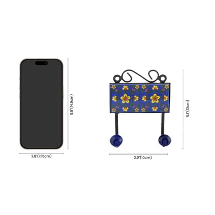 Blue Pottery Inspired Decorative Key HolderBlue2 Hooks