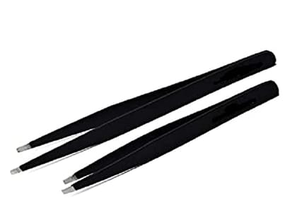 Elecsera Black Slant Tip Plucker Tweezer Blackhead Removal, Facial Hair Removal Beauty Tool For Men And Women Combo Set Of 2